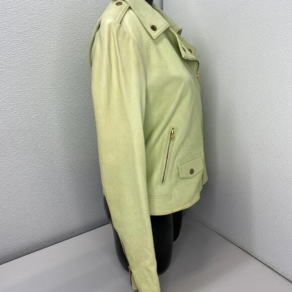 Theory Women’s Lamb Leather Biker Jacket – Lime Green - Picture 7 of 11